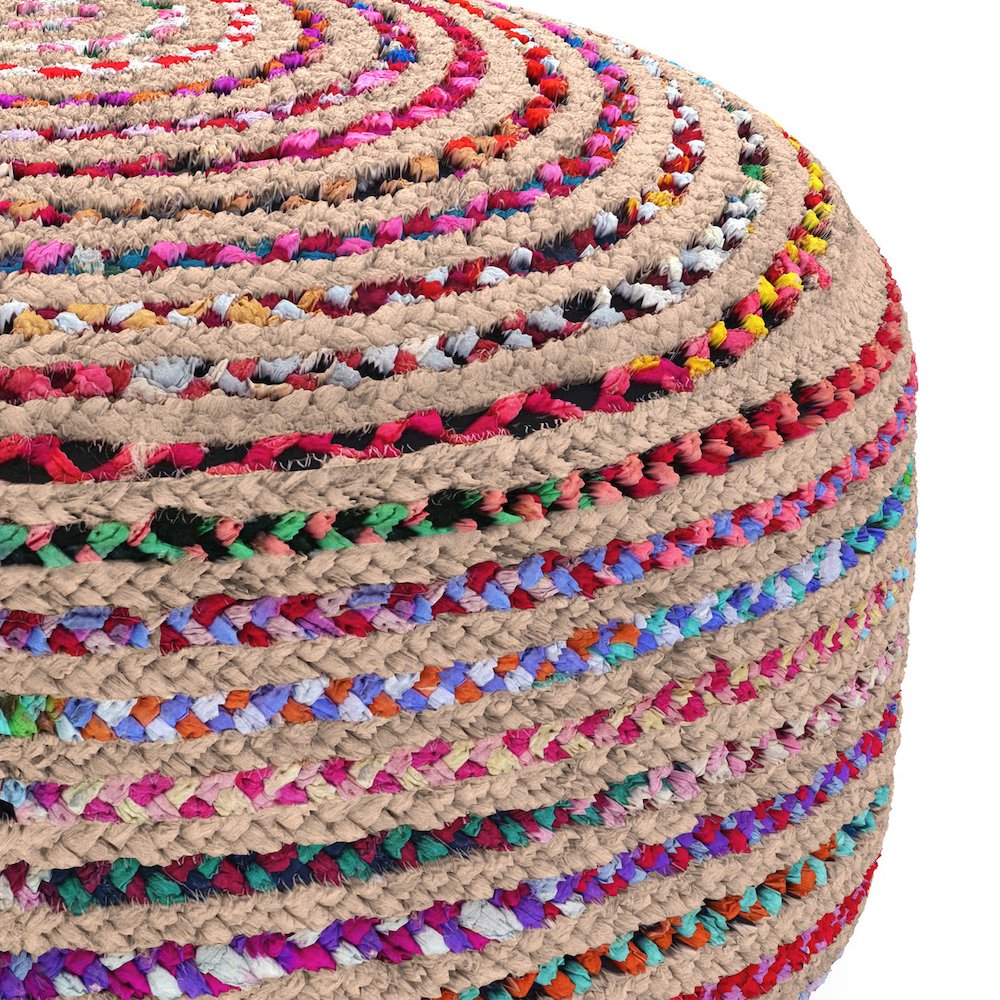 Margo Boho Contemporary Round Large Pouf in Multi Color. Picture 3