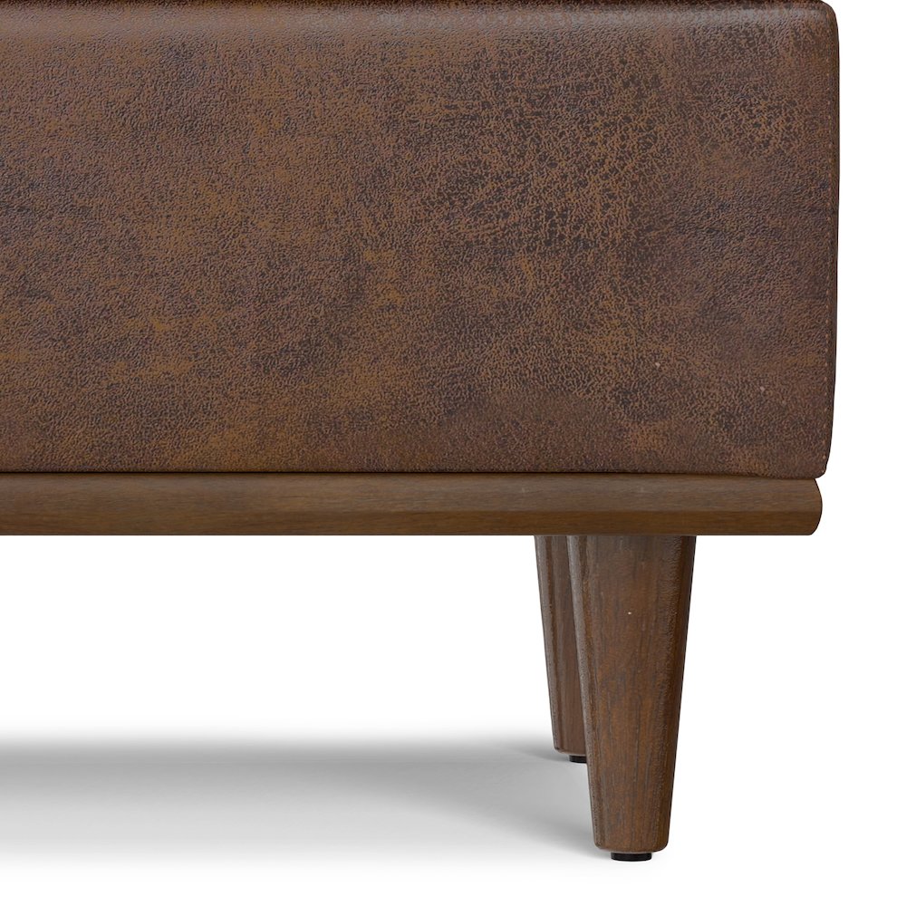 Small Storage Ottoman In Distressed Chestnut Brown Vegan Faux Leather. Picture 4