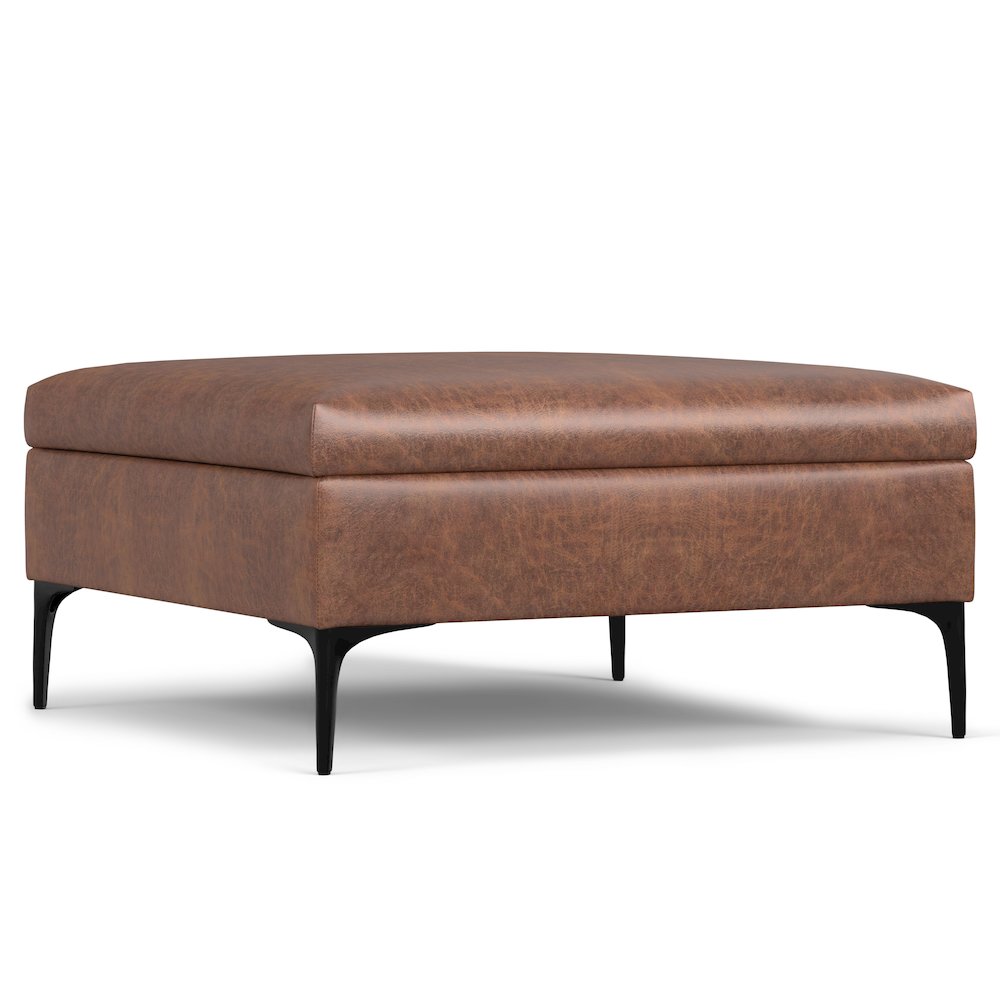 Coffee Table Storage Ottoman With Lift Up Lid In Distressed Saddle Brown. Picture 3