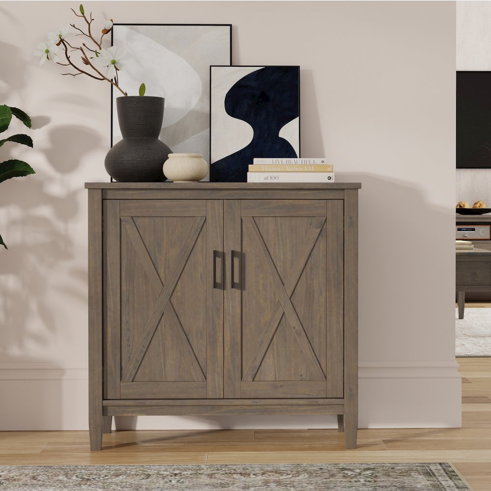 Ela Solid Wood Low Storage Cabinet In Smoky Brown. Picture 5