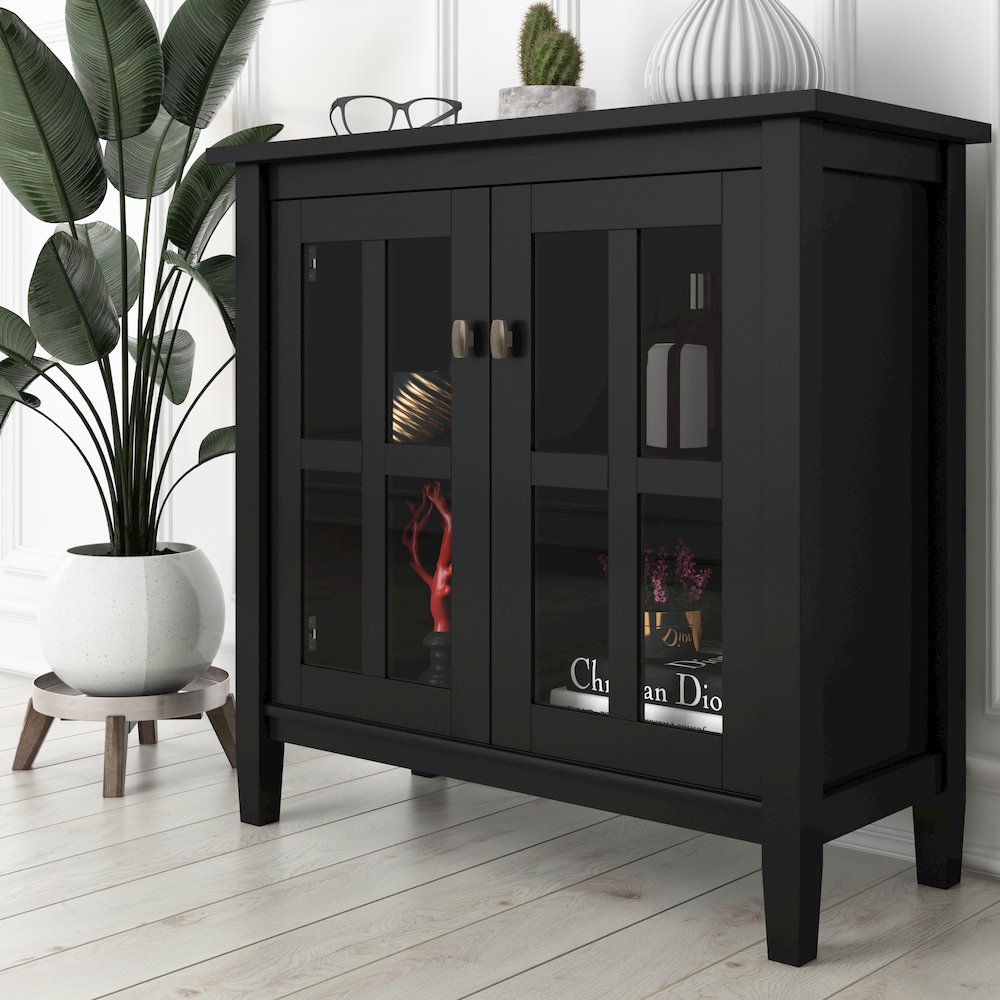 Warm Shaker Solid Wood Low Storage Cabinet In Black. Picture 5