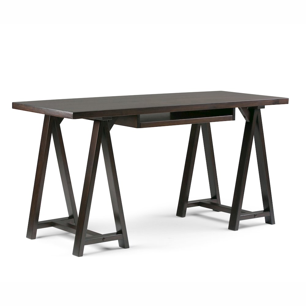 Sawhorse Solid Wood Desk In Dark Chestnut Brown. Picture 1