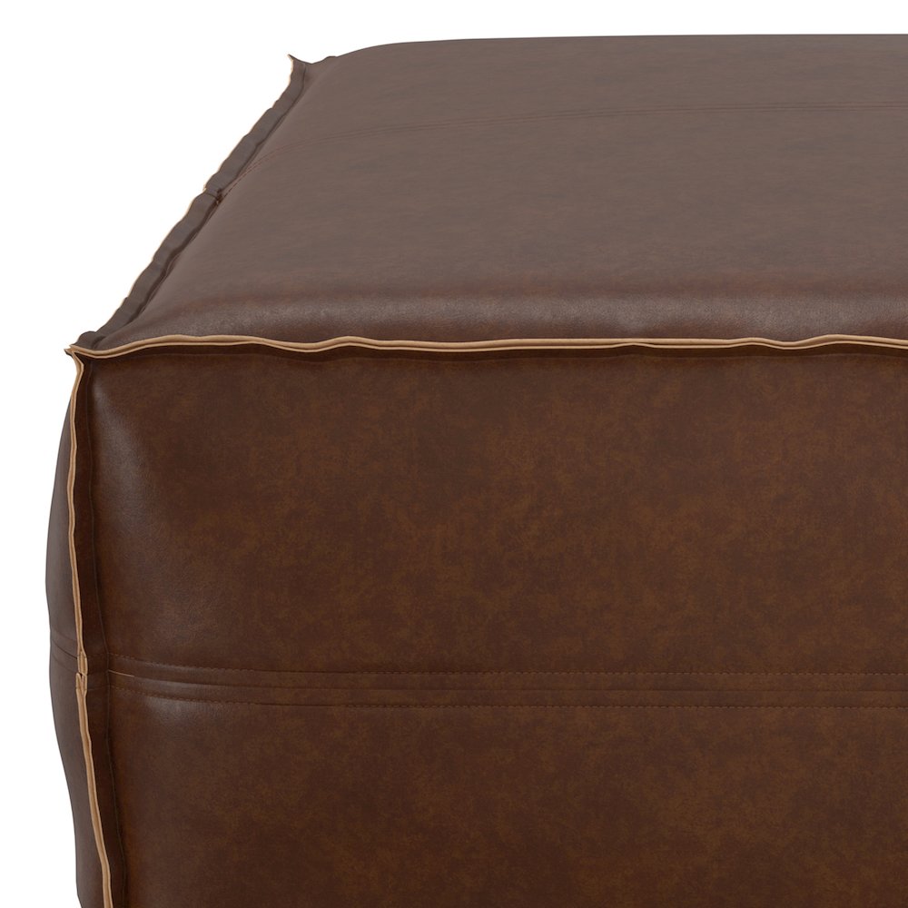 Brody Extra Large Coffee Table Pouf In Distressed Dark Brown Vegan Faux Leather. Picture 4