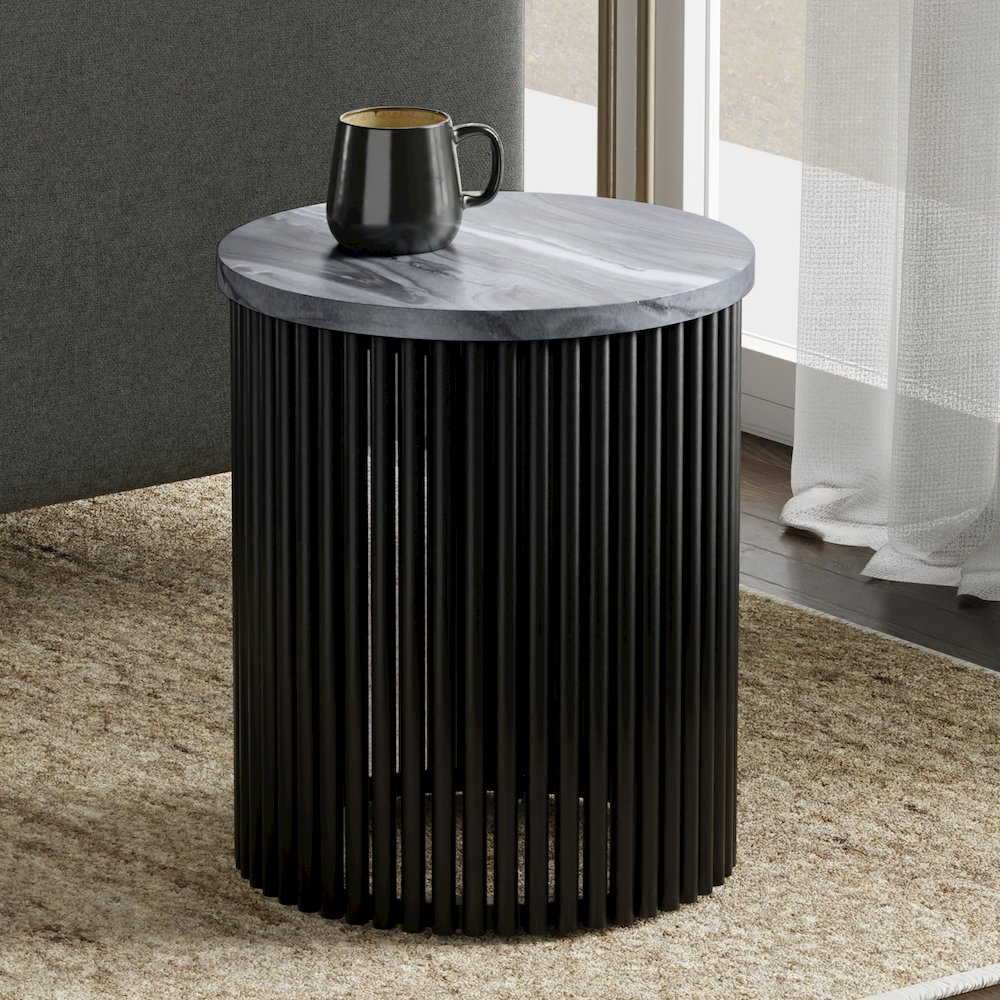 18in Wide Industrial Metal Accent Table in Black Genuine Marble and Black Metal. Picture 7