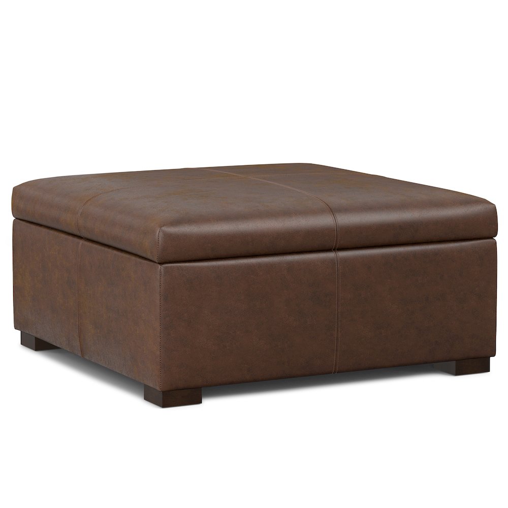 Square Square Coffee Table Storage Ottoman In Distressed Chestnut Brown. Picture 2