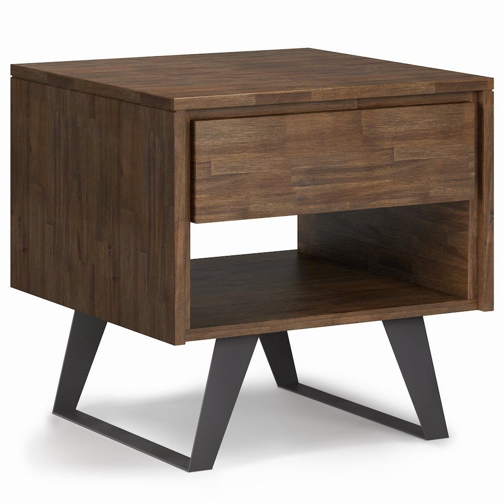 Lowry Solid Acacia Wood End Table In Rustic Natural Aged Brown. Picture 1