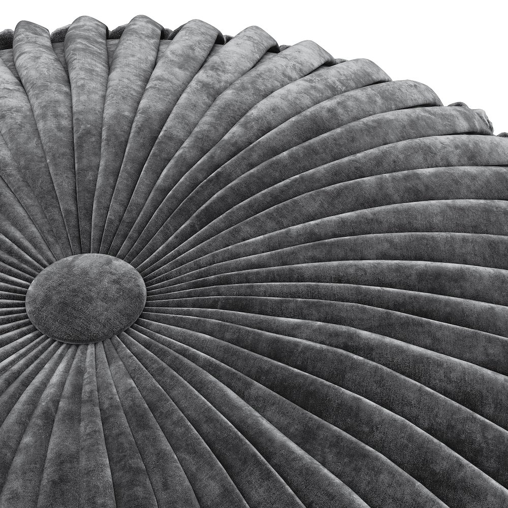 Renee Round Pouf In Slate Grey Velvet Fabric. Picture 2