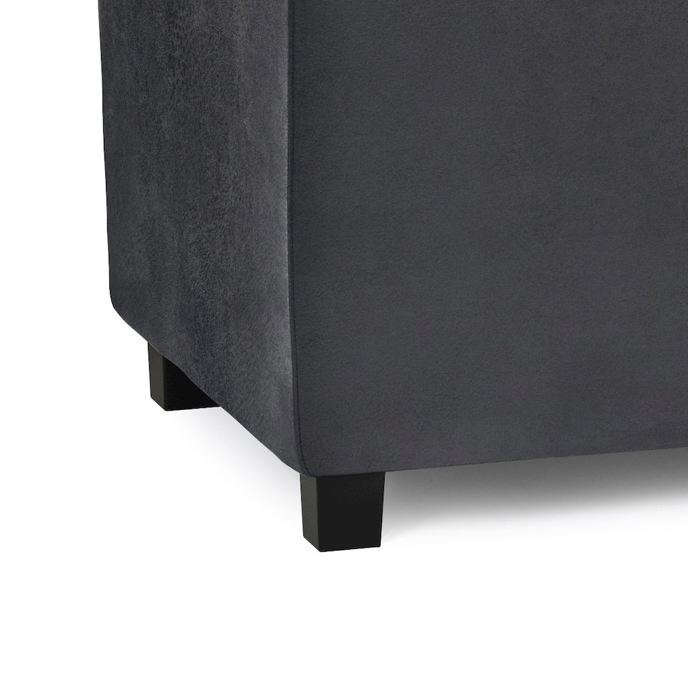 Avalon Storage Ottoman In Distressed Black Vegan Faux Leather. Picture 4