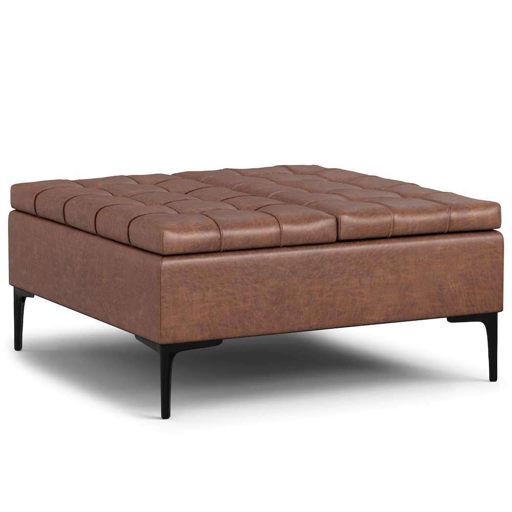 Laura Mid Century Lift Top Storage Ottoman in Distressed Saddle Brown. Picture 7