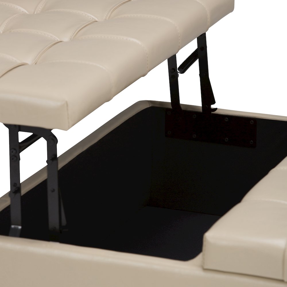 Harrison Coffee Table Storage Ottoman In Satin Cream Vegan Faux Leather. Picture 4