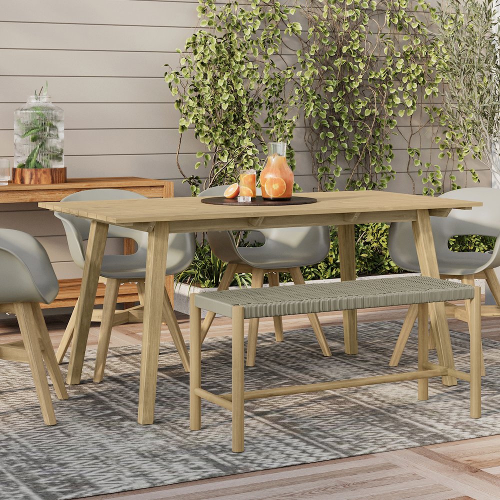 Dahlia Solid Acacia Wood Outdoor Indoor Bench In Natural Taupe. Picture 5