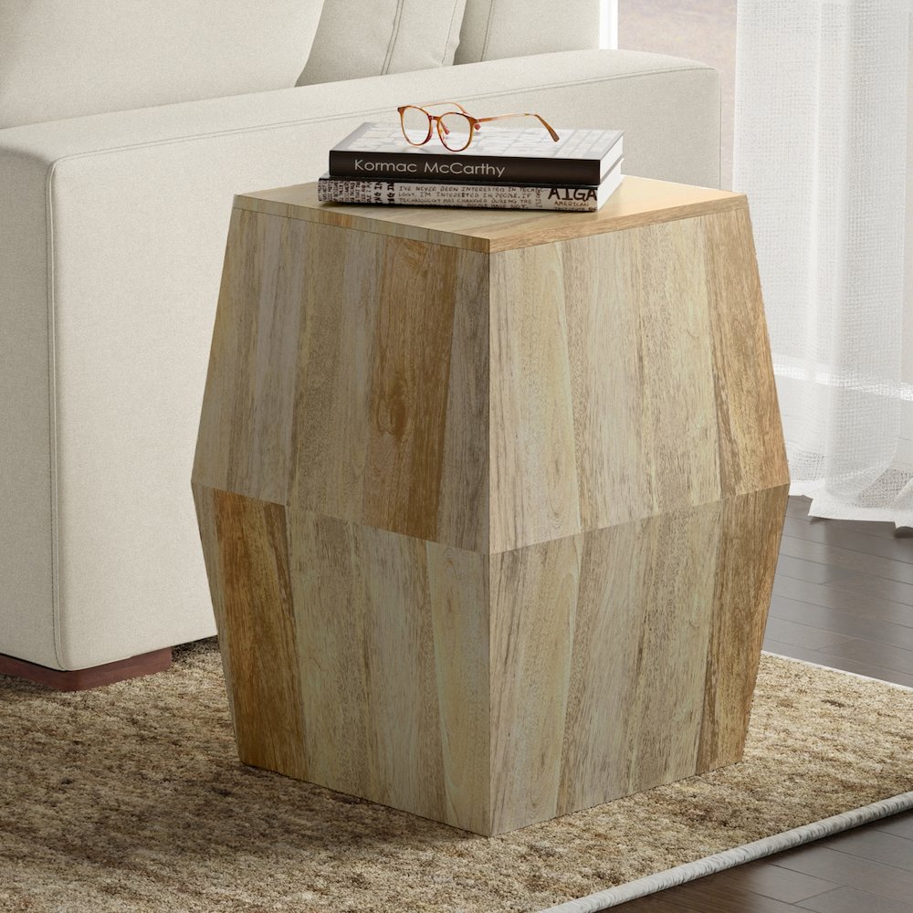 Solid Mango Wood 16 Inch Wide Irregular Contemporary Side Table In Natural. Picture 7