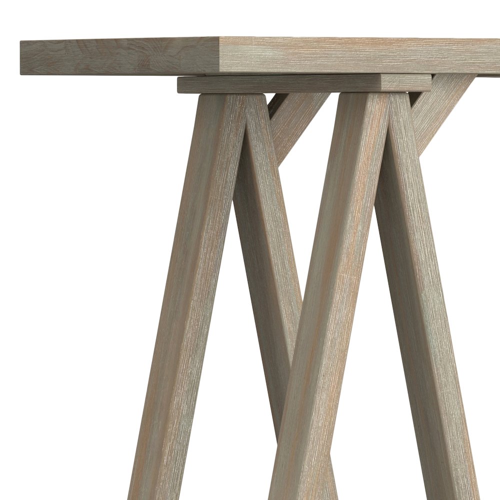 Sawhorse Solid Wood Console Sofa Table In Distressed Grey. Picture 2
