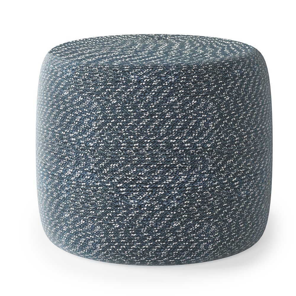 Bayley Round Braided Pouf In Aegean Blue And Natural Cotton. Picture 1