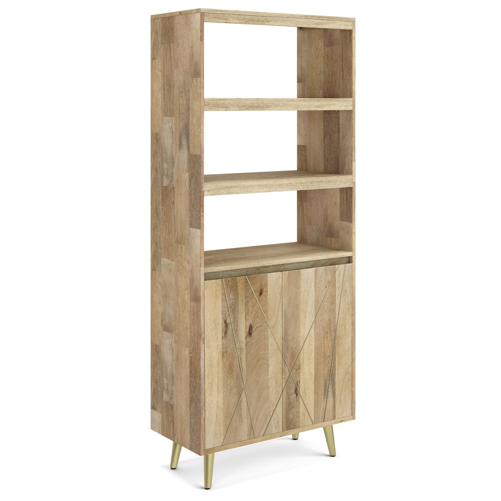 Jager Solid Mango Wood Bookshelf With Doors In Natural. Picture 1