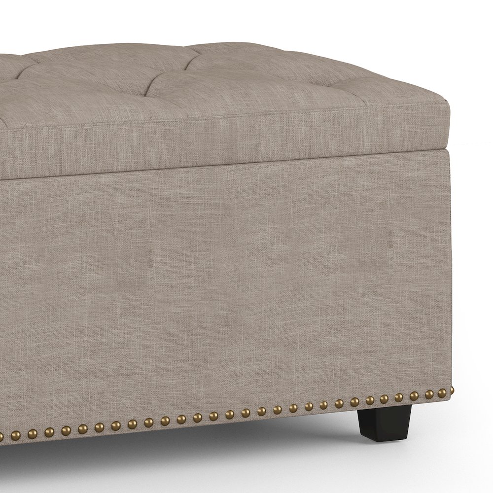 Hamilton Lift Top Rectangular Storage Ottoman in Natural Linen Look Fabric. Picture 6