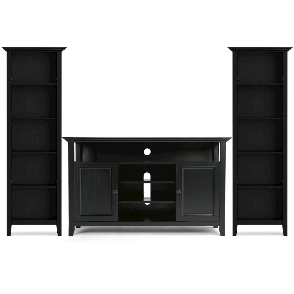 54"W TV Stand with Two 24"W 5 Shelf Bookcases in Black (Set of 3). Picture 1