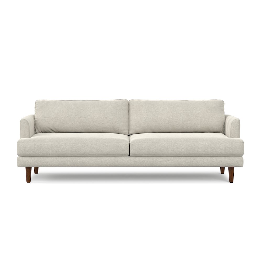 90 inch Wide Mid-Century Modern Sofa in Cream White Woven-Blend Fabric. Picture 1