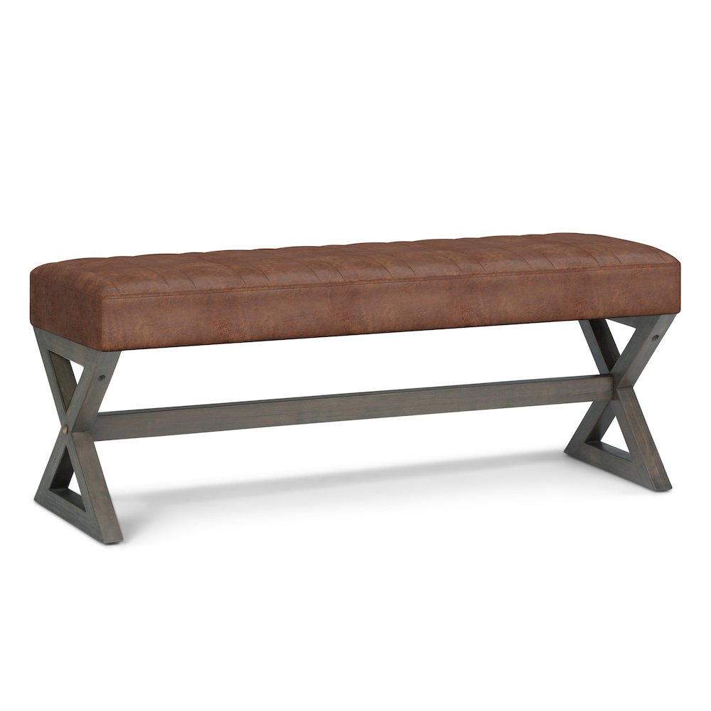 Salinger Solid Hardwood Large Ottoman Bench In Distressed Saddle Brown. Picture 1