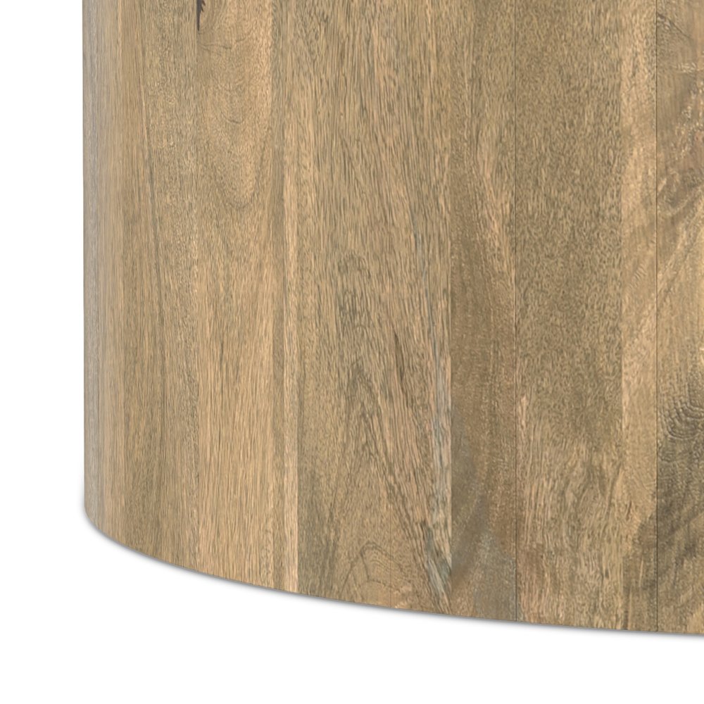 Solid Mango Wood 36 Inch Wide Round Contemporary Drum Coffee Table In Briarsmoke. Picture 4