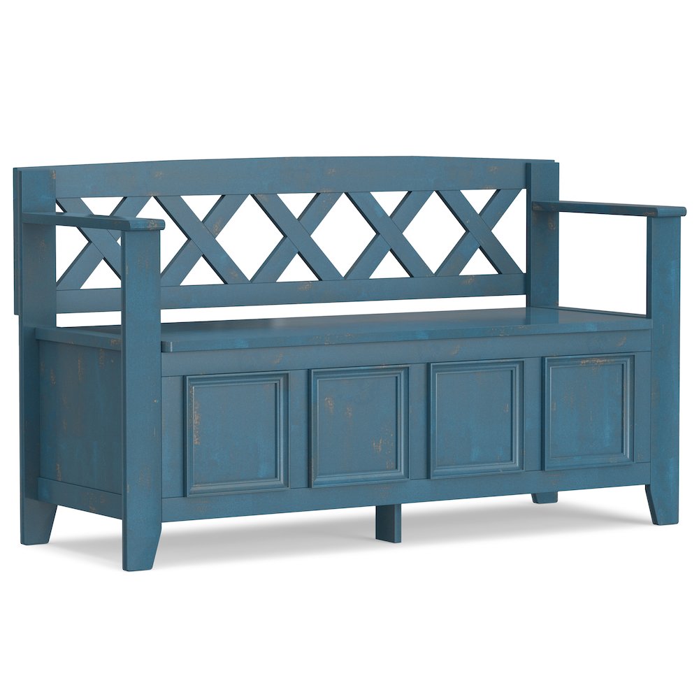 48 inch Wide Solid Wood Transitional Entryway Bench in Distressed Coastal Blue. Picture 1