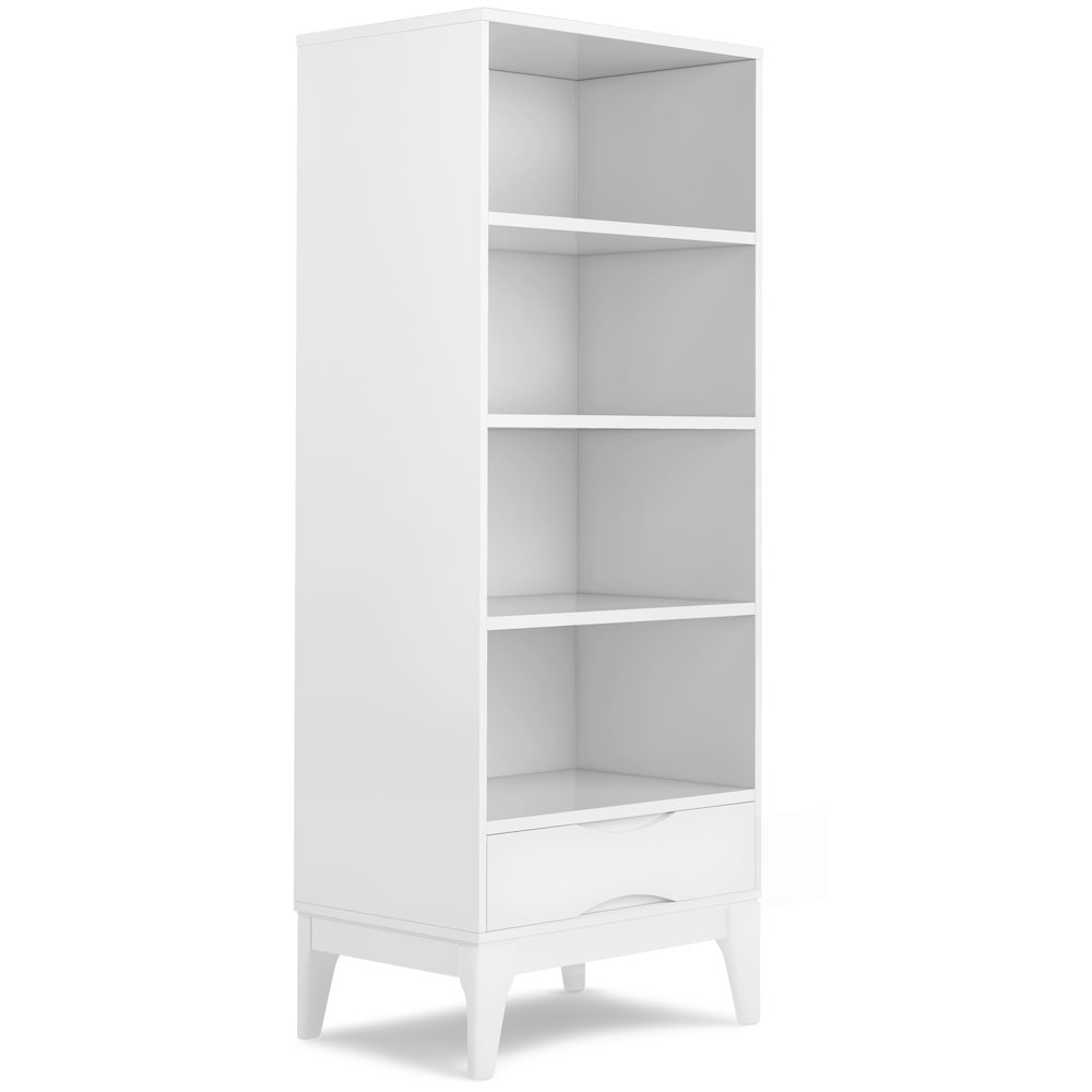 Harper Solid Hardwood Bookcase With Storage In White. Picture 1