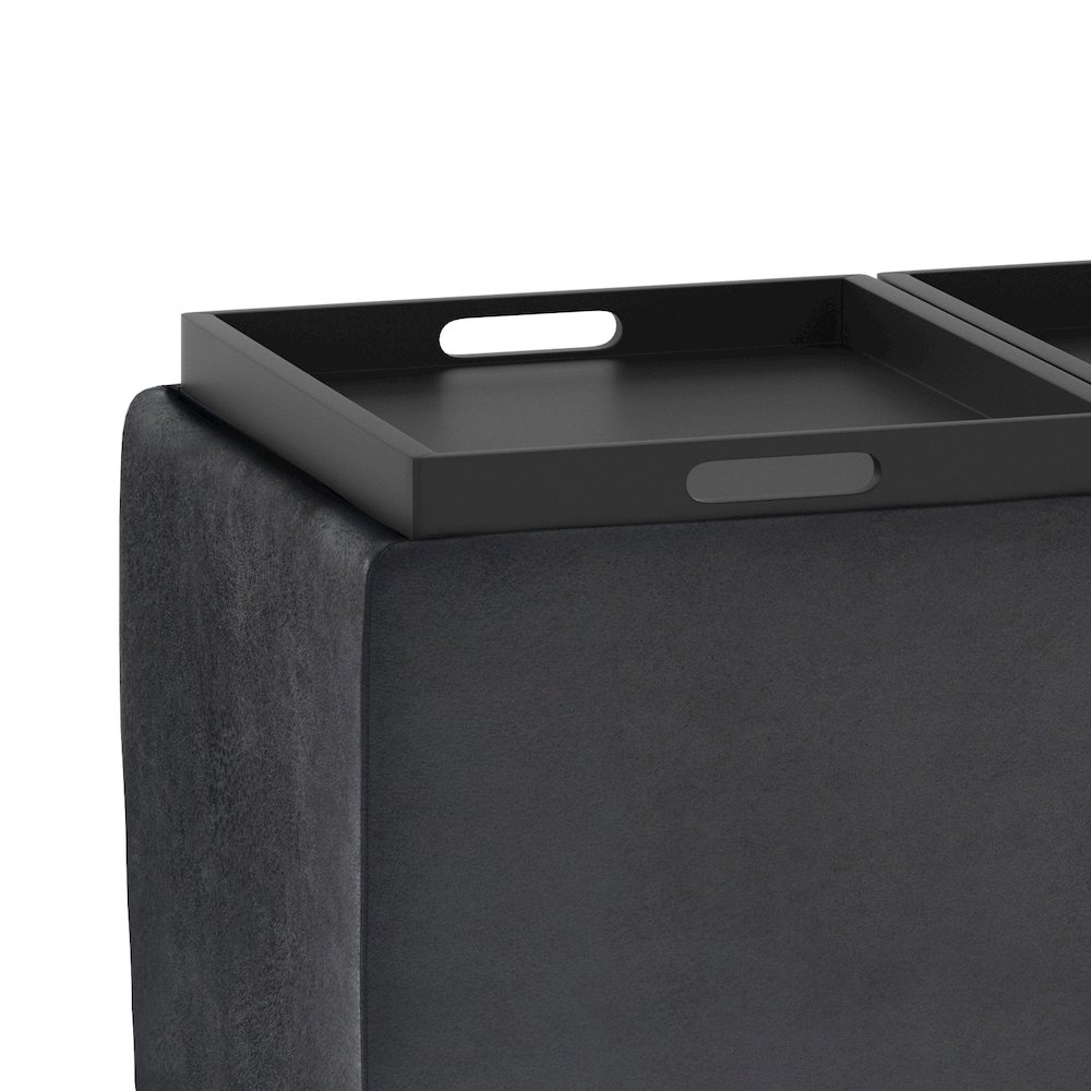 Avalon Storage Ottoman In Distressed Black Vegan Faux Leather. Picture 3