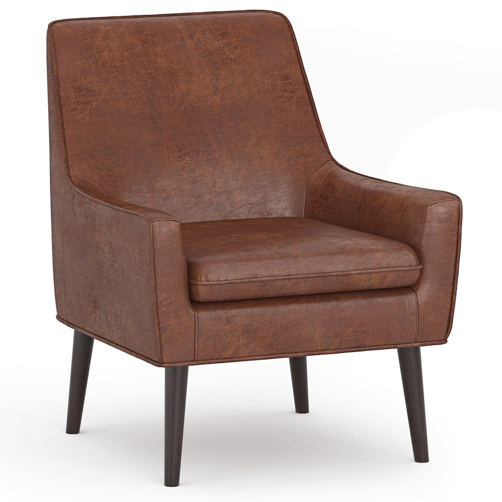 Robson Accent Chair In Distressed Saddle Brown Faux Leather. Picture 1