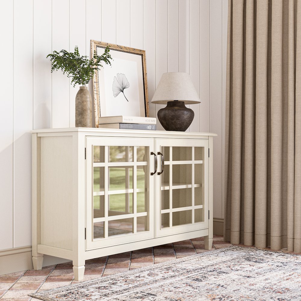Connaught Solid Wood Low Storage Cabinet In Antique White. Picture 5