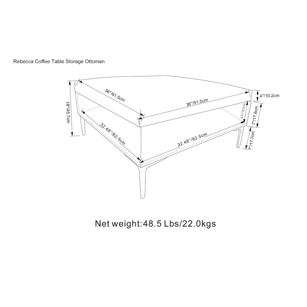 Coffee Table Storage Ottoman With Lift Up Lid In Cloud Grey Polyester Linen. Picture 5