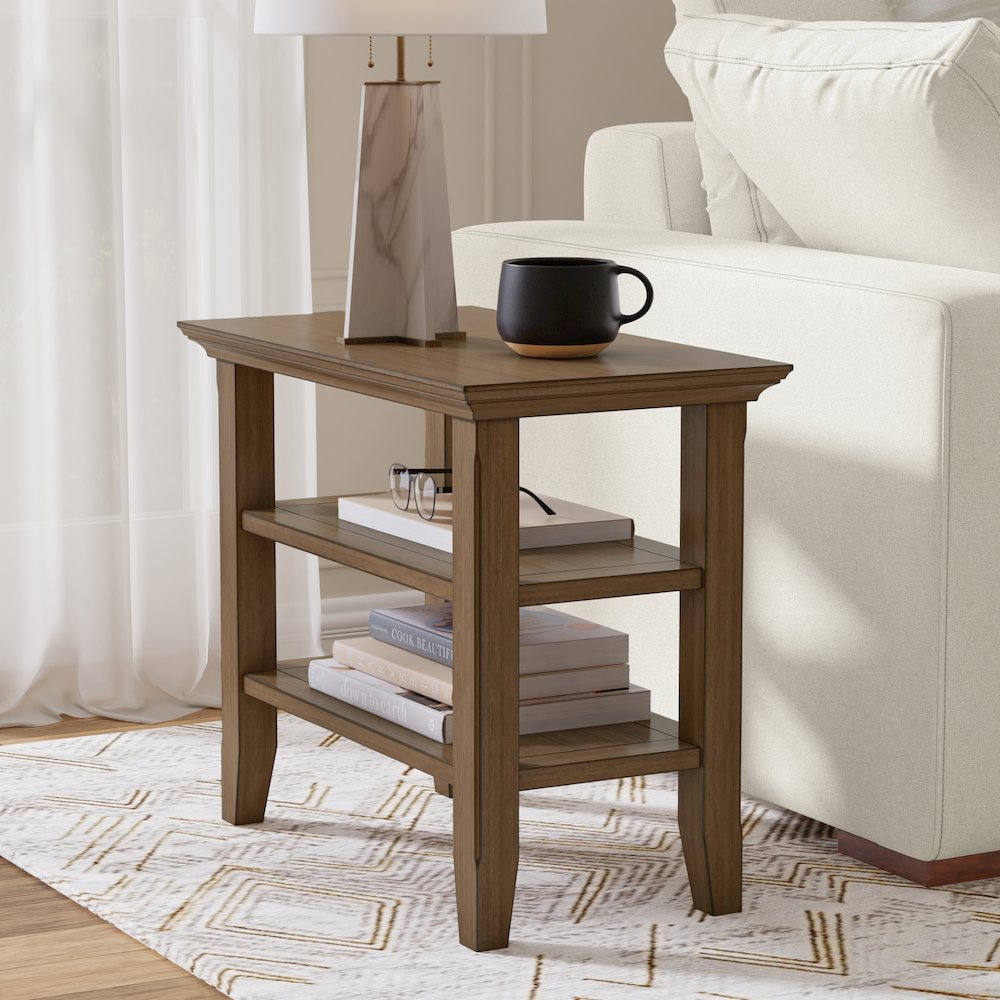 14 Wide Solid Wood Transitional Narrow Side Table in Rustic Natural Aged Brown. Picture 7