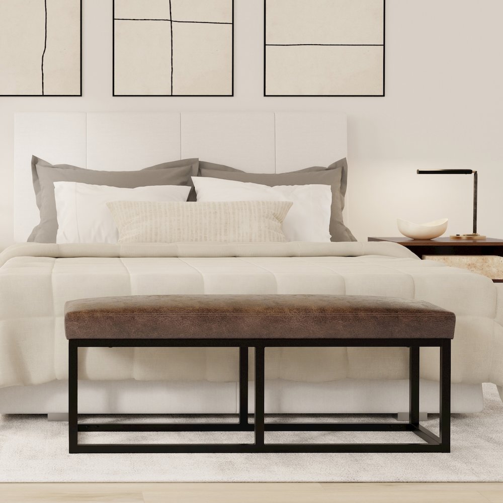 Reynolds Bench In Distressed Chestnut Brown Faux Leather. Picture 5