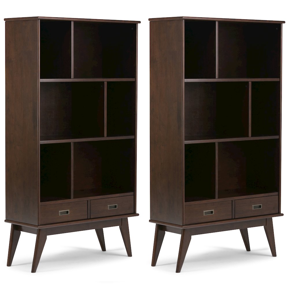 Draper 35 Inch Solid Wood 6 Cubbie Bookcase In Medium Auburn Brown (Set Of 2). Picture 1
