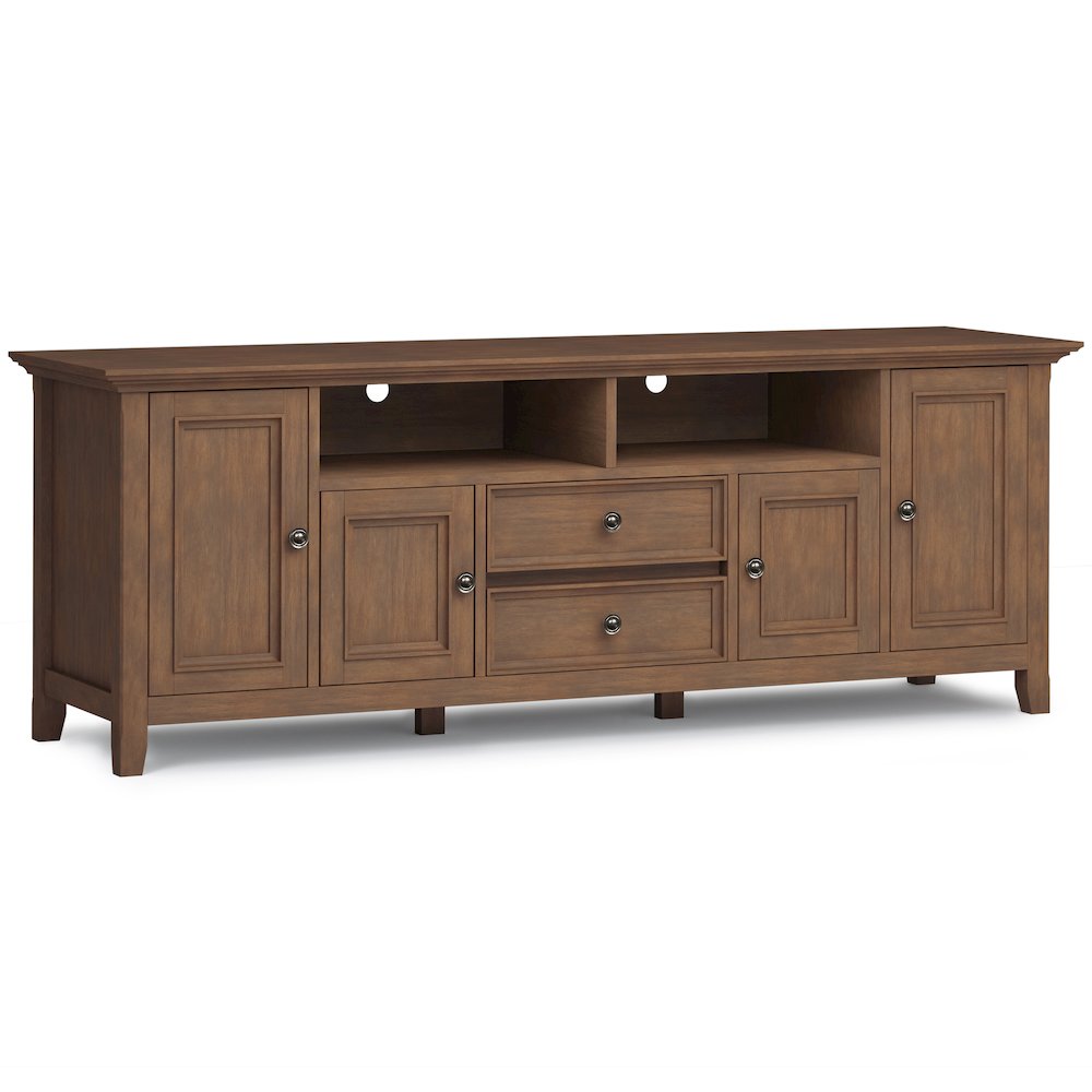 72 Inch Wide Tv Media Stand In Rustic Natural Aged Brown For Tvs Up To 80 Inches. Picture 1