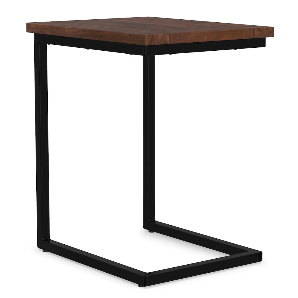 16 inch Wide Solid Mango/Metal C Side Table in Walnut Brown/Black, Assembled. Picture 1