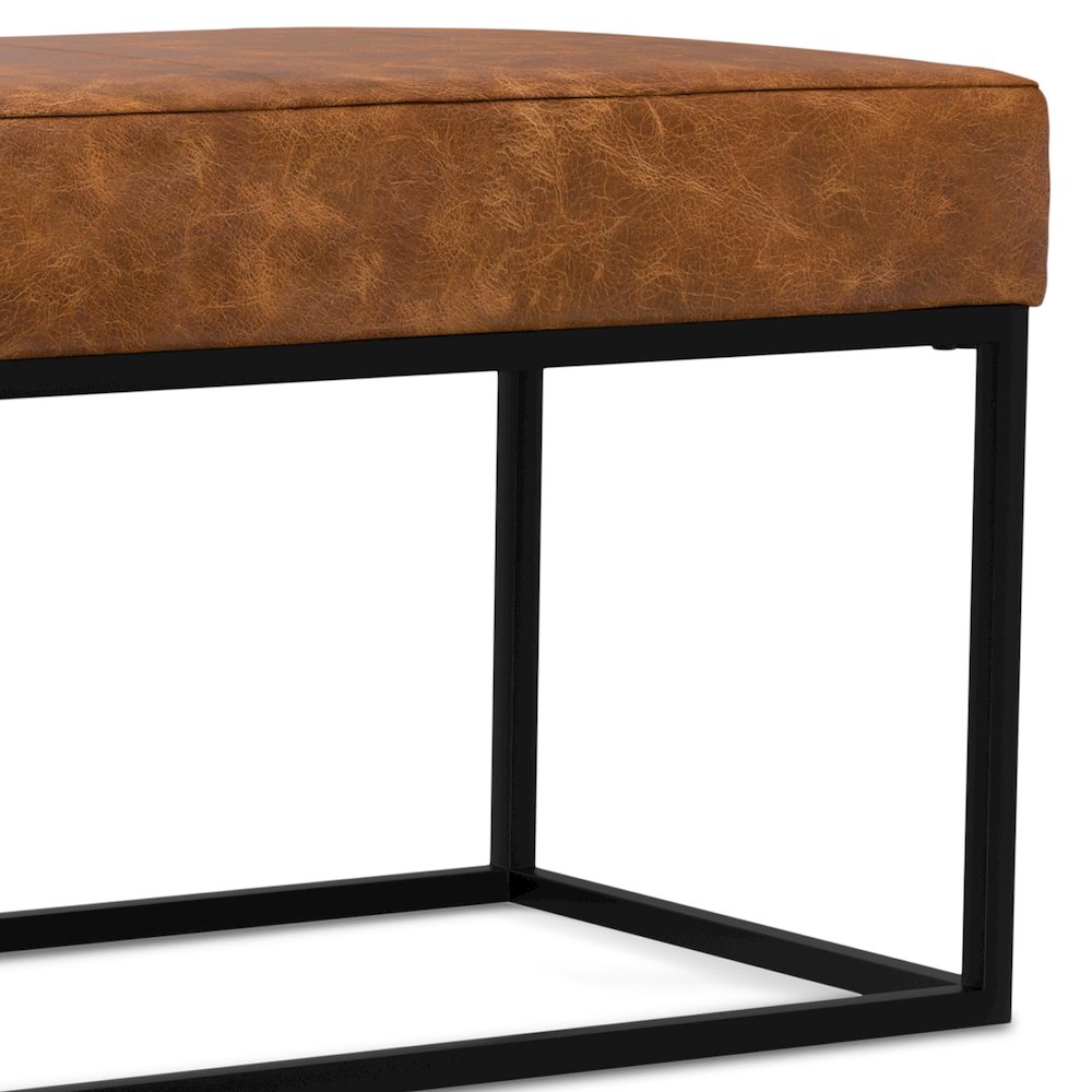 Candice Ottoman Bench In Tan Genuine Leather. Picture 4