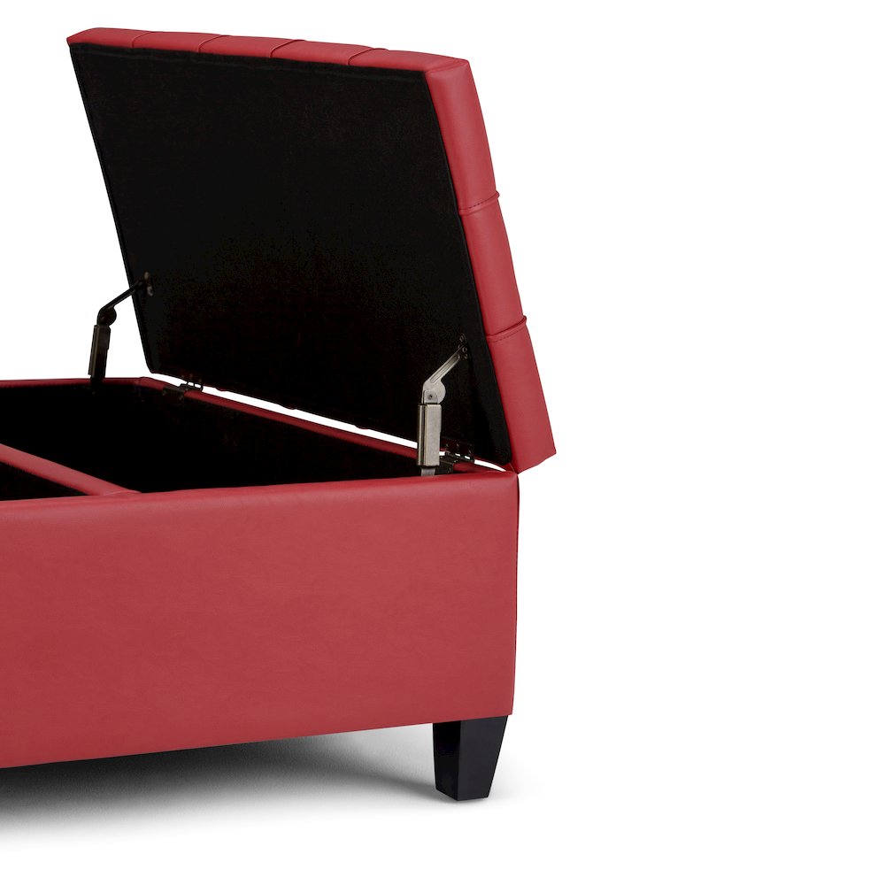 Harrison Coffee Table Storage Ottoman In Crimson Red Vegan Faux Leather. Picture 3