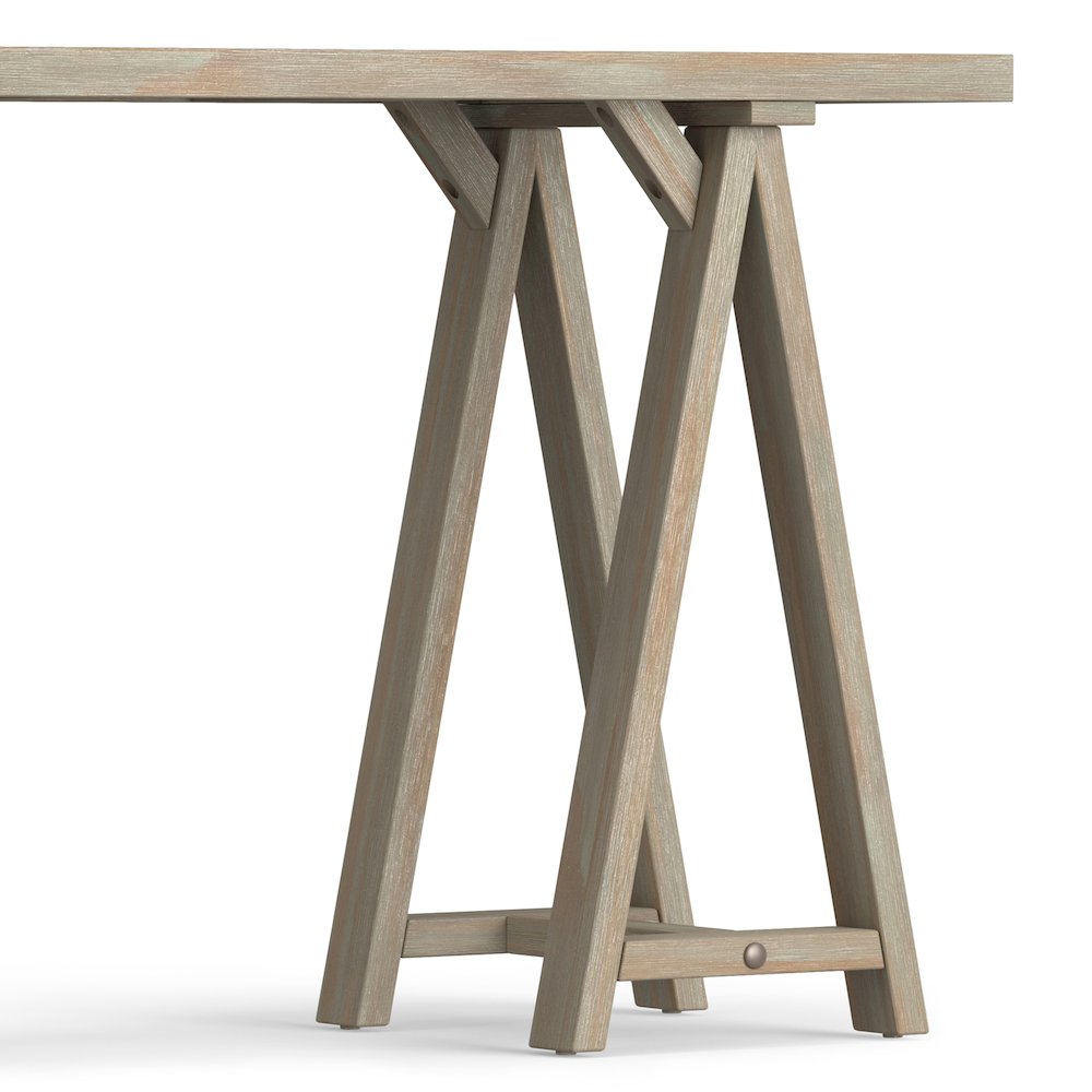 Sawhorse Solid Wood Console Sofa Table In Distressed Grey. Picture 3