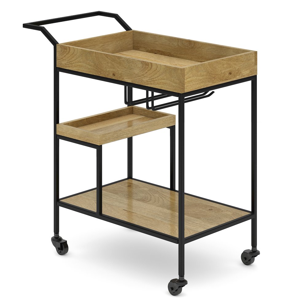 Barnes Solid Mango Wood 29 Inch Bar Cart In Natural. Picture 1