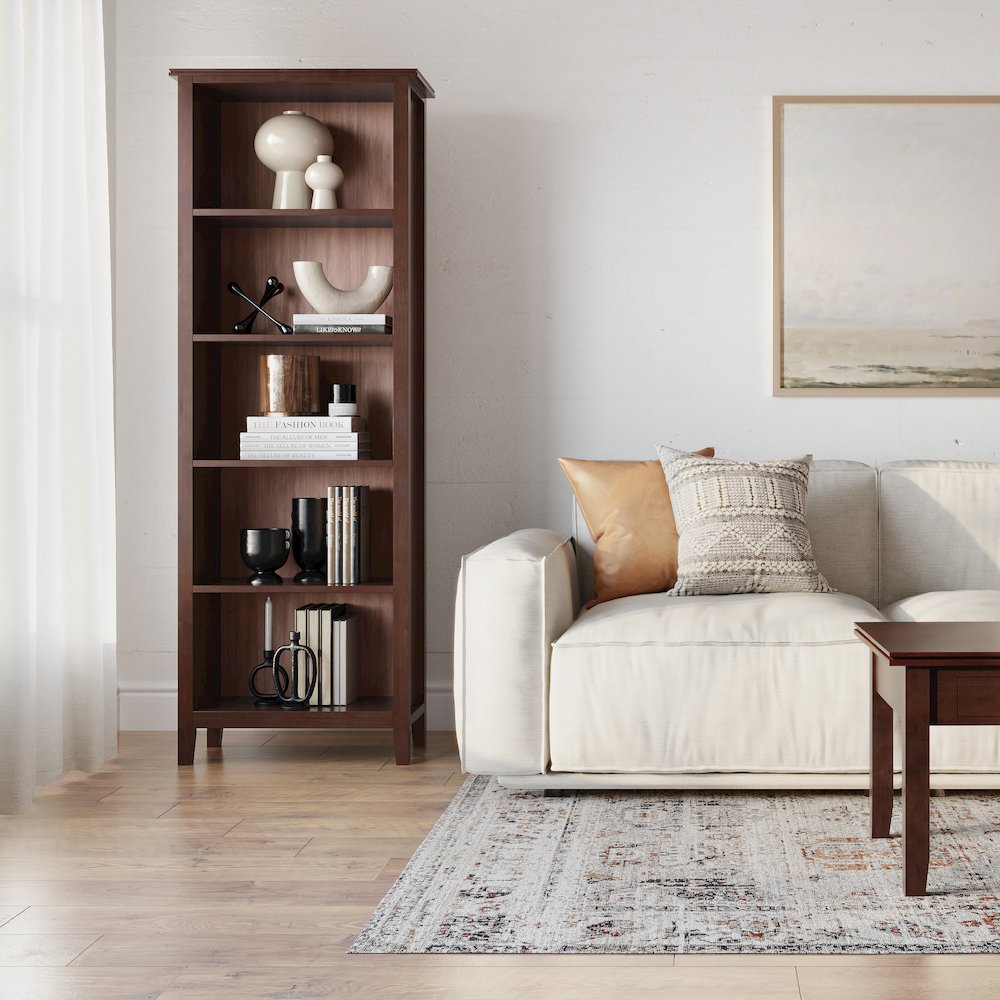 Artisan Solid Wood 5 Shelf Bookcase In Russet Brown. Picture 5