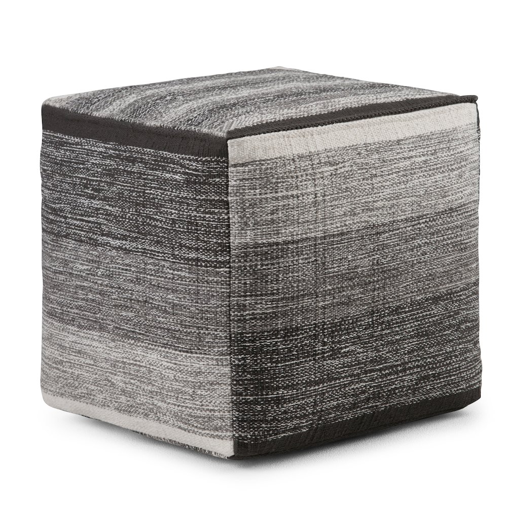 Naya Cube Pouf In Patterned Grey Melange Cotton. Picture 1