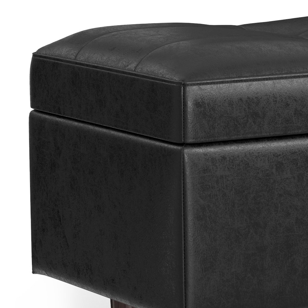Rectangular Storage Ottoman In Distressed Black Vegan Faux Leather. Picture 3