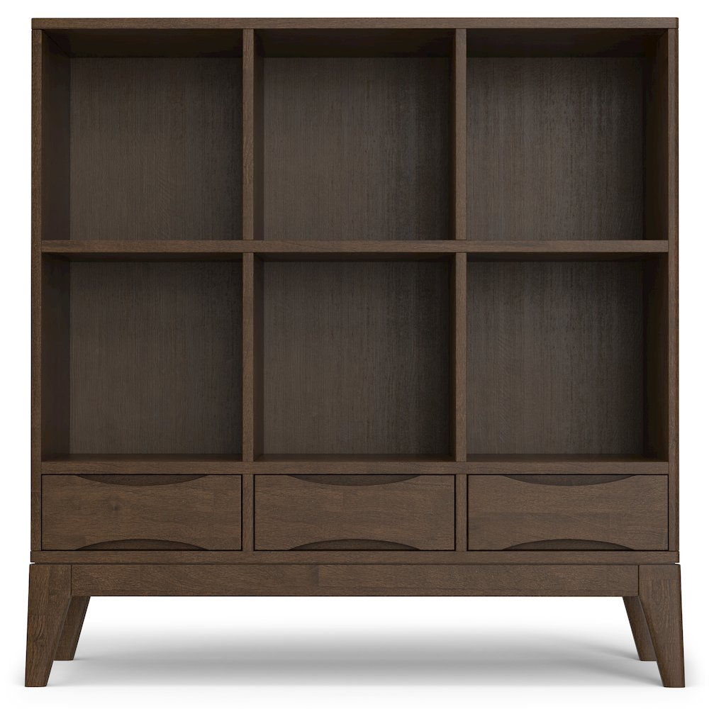 Harper SOLID HARDWOOD Low 6 Cube Storage with Drawers in Walnut Brown. Picture 4