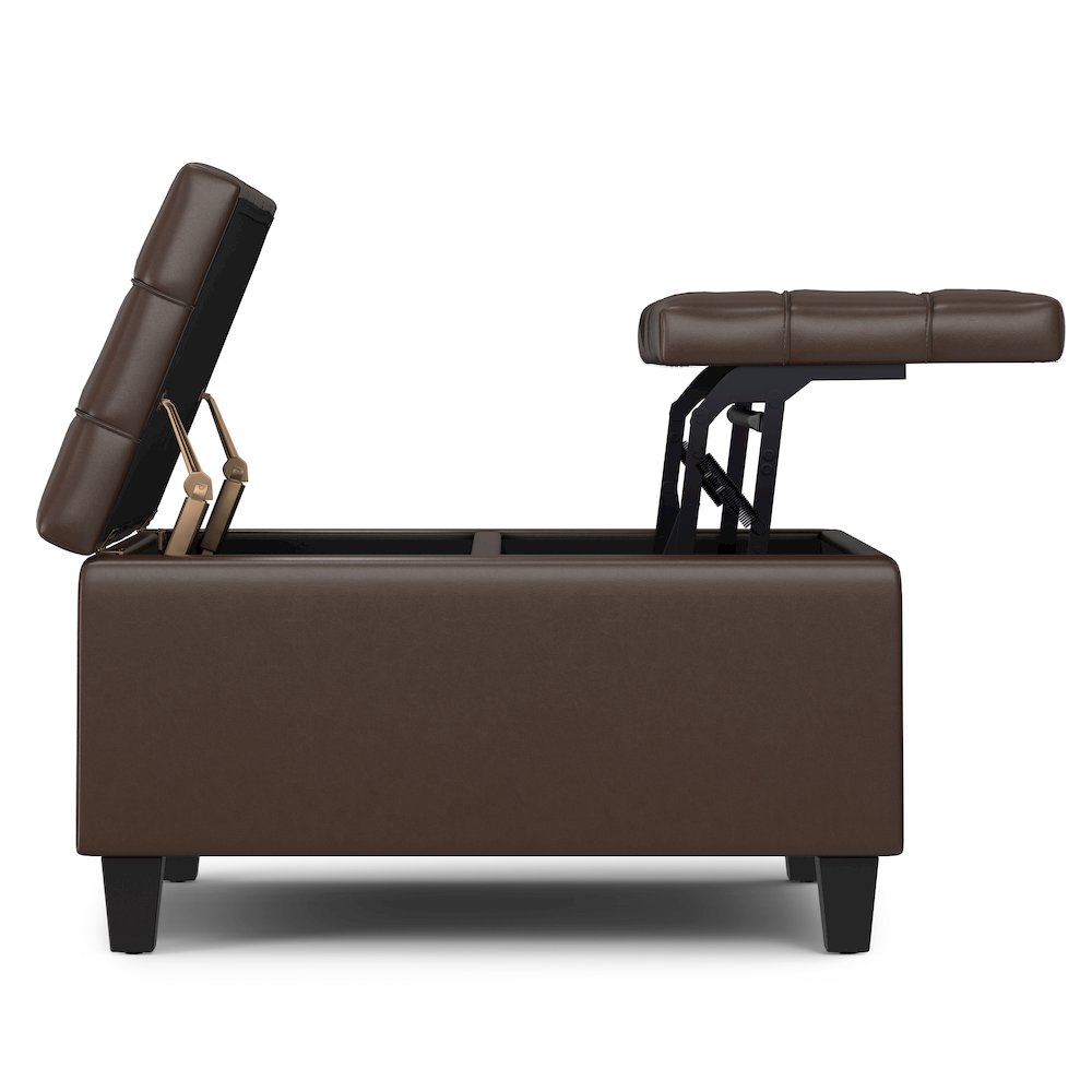 Harrison Small Square Coffee Table Storage Ottoman in Chocolate Brown. Picture 3