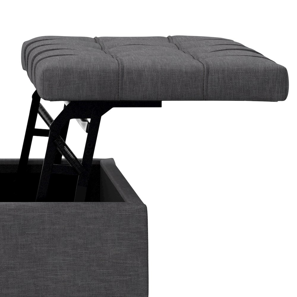 Mariah Lift Top Table Storage Ottoman in Slate Grey  Polyester Linen. Picture 13