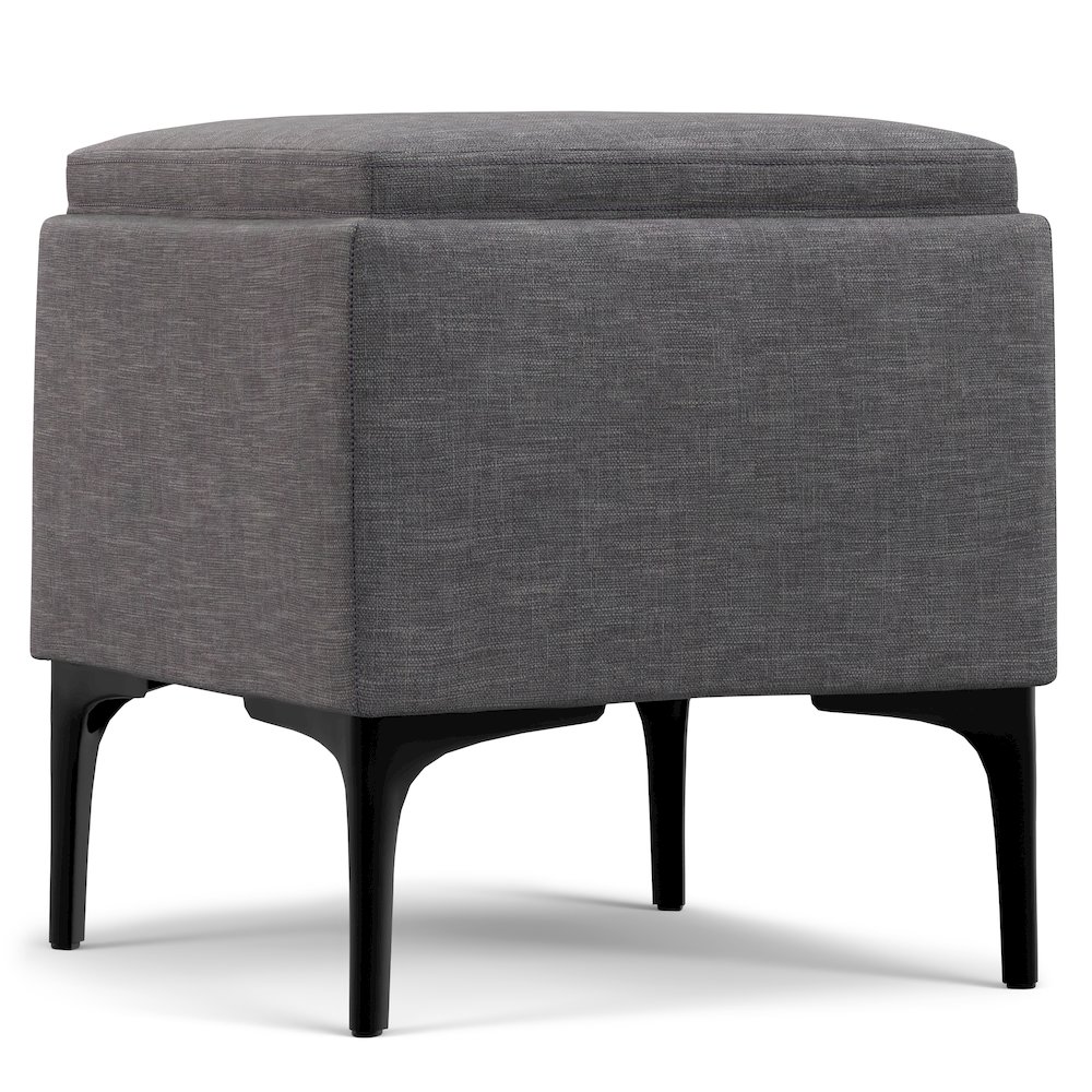 Natasha Storage Ottoman With Tray In Slate Grey Polyester Linen. Picture 2