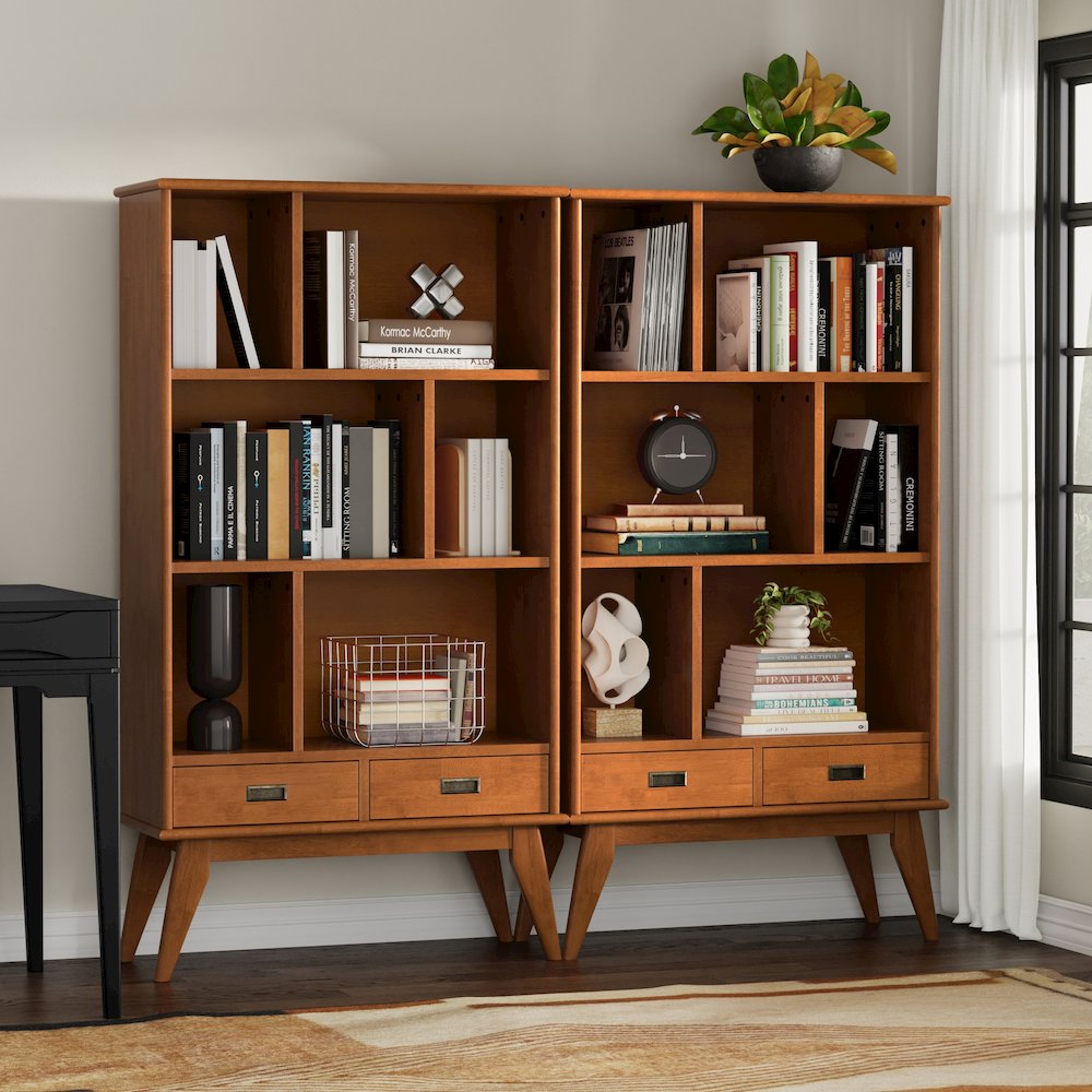 Draper 35 Inch Solid Wood 6 Cubbie Bookcase In Teak Brown (Set Of 2). Picture 7