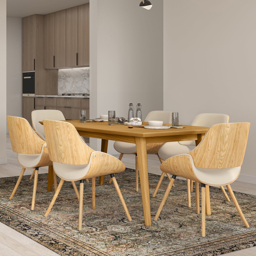Draper Solid Wood Mid Century Rectangle Dining Table In Oak Veneer. Picture 2