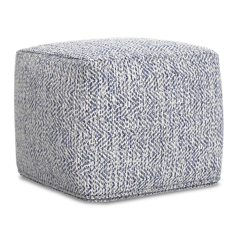 Nate 18 inch Wide Boho Square Pouf in Denim Mélange Cotton. Picture 1