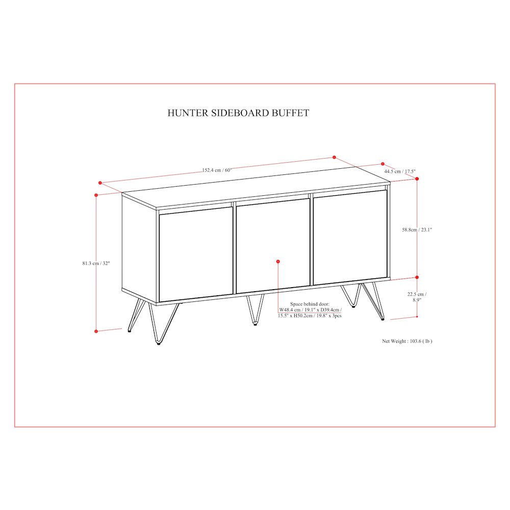 Hunter 3 Door Sideboard Buffet In Oak Veneer. Picture 5